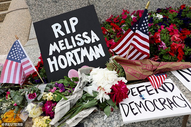 Residents left flowers and American flags in Hortman's memory