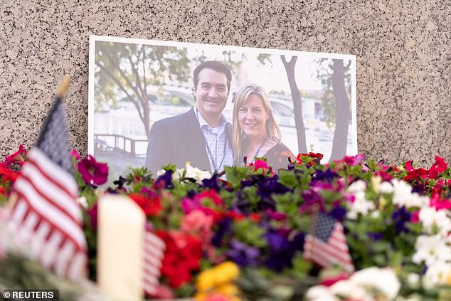 A memorial sits outside the Minnesota State Capitol in honor of murdered Democratic state Assemblywoman Melissa Hortman and her husband, Mark
