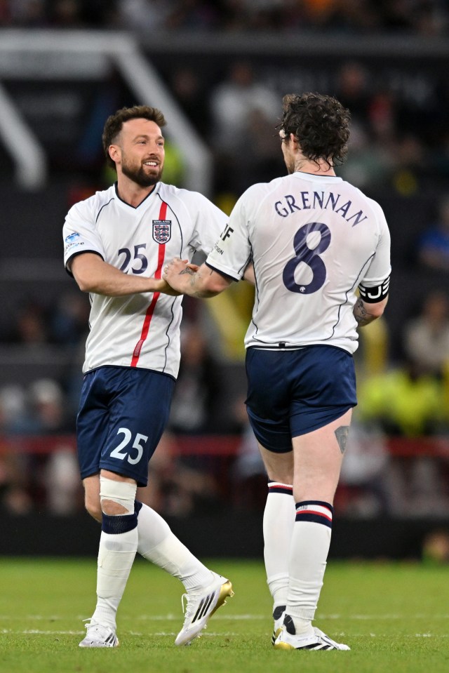 Sam Thompson and Tom Grennan at Soccer Aid 2025.