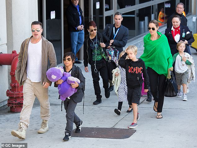 Pitt and Jolie, 50, who share Maddox, 23, Pax, 21, Zahara, 20, Shiloh, 19, and 16-year-old twins Knox and Vivienne, married in 2014 after falling for each other on the set of Mrs. & Mrs. Smith; pictured with Pax, Maddox, Shiloh, Vivienne, and Knox in 2014