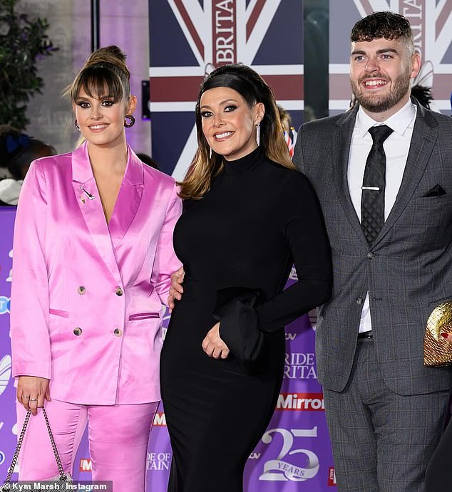Despite their split in 1999, the pair have remained close, with the singer calling the builder 'one of my best friends in the world' (pictured with Emilie and David J)
