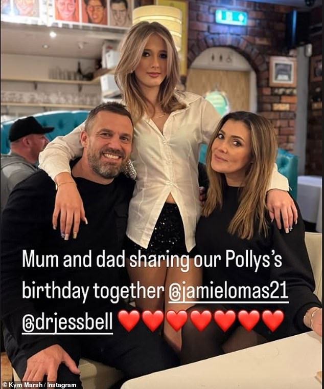 Kym is also mother to 14-year-old daughter Poppy whom she shares with ex-husband and Hollyoaks star Jamie Lomas (pictured as a family earlier this year)