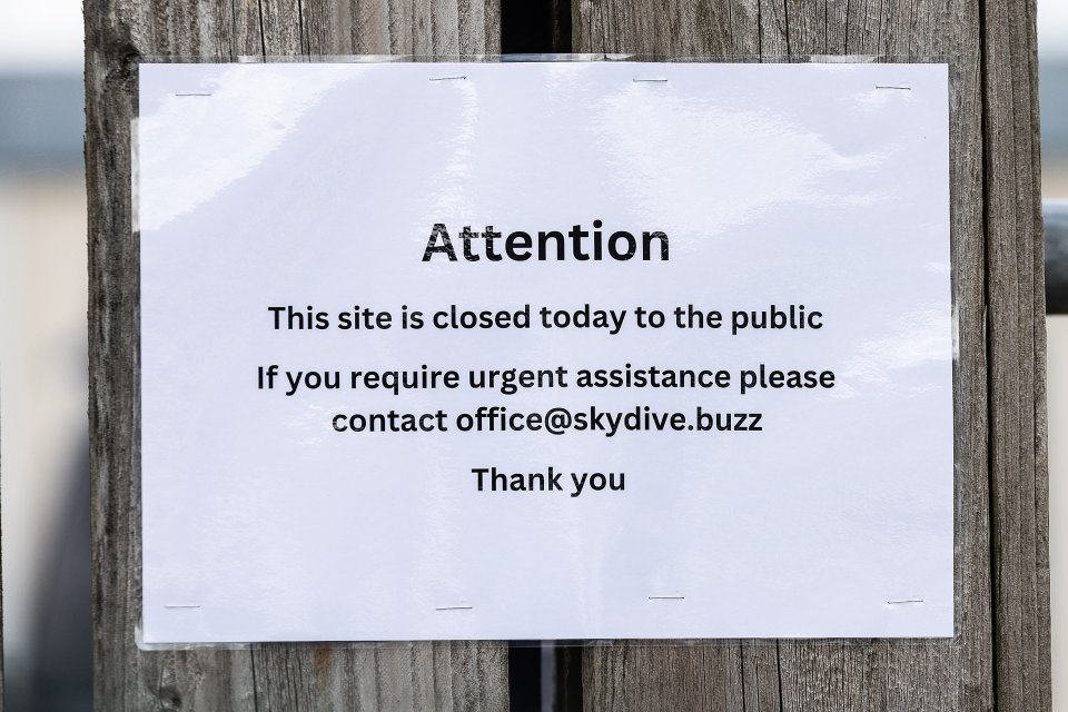 Sign stating that Skydive Buzz is closed to the public.