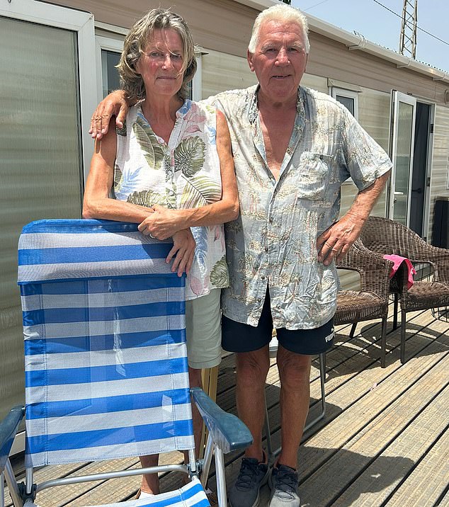 British expats Tracy Patterson and Clyde Wheelbarrow, pictured outside their mobile home, moved to Spain nine years ago but now live in a caravan after rent became too expensive