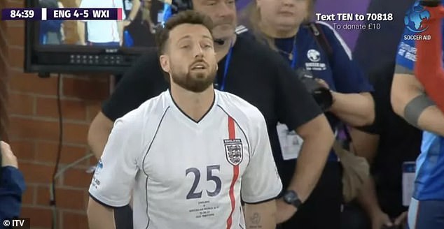 During the game the pair managed to avoid an awkward on pitch run-in amid their tangled love lives