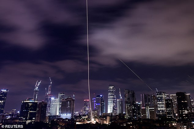 The Iron Dome, the Israeli air defense system, intercepts missiles fired from Iran, over Tel Aviv, Israel, 15 June 2025