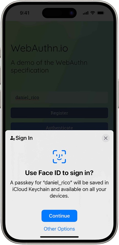 iPhone screen showing Face ID sign-in prompt.