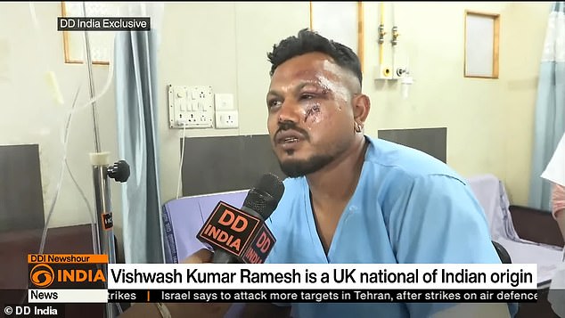 British national Viswash Kumar Ramesh (pictured) was the only survivor of the Thursday crash of Air India flight AI171