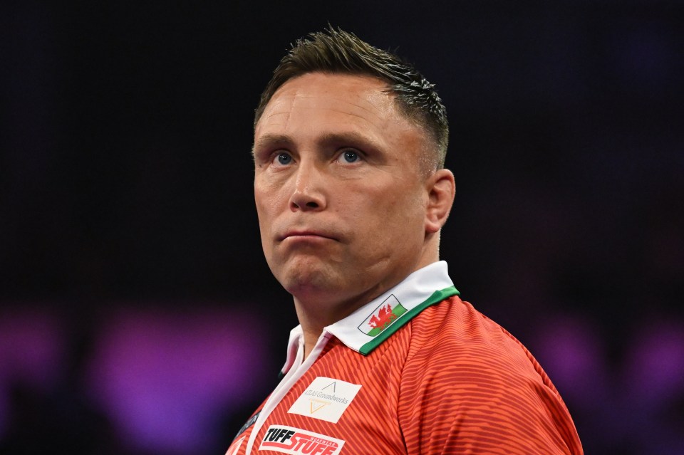 Gerwyn Price of Wales at a darts match.