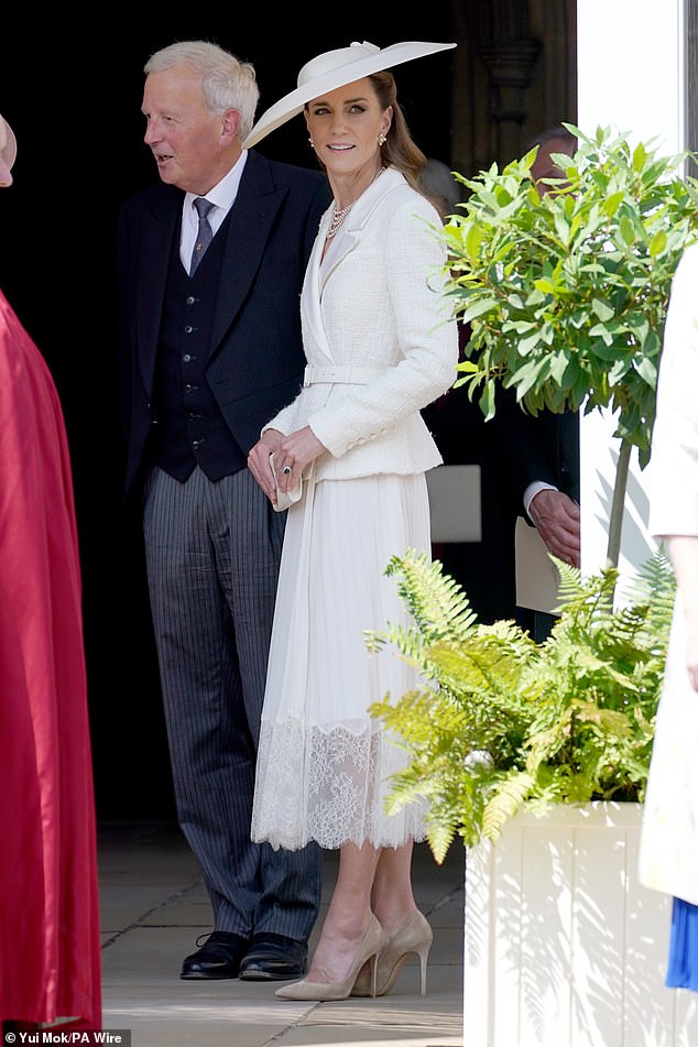 The future Queen repurposed her ivory Self-Portrait Tailored Boucle and Chiffon Midi for the occasion