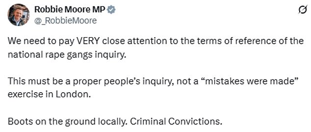 Robbie Moore, Tory MP for Keighley and Ilkley who wants an inquiry into grooming in West Yorkshire, was among those warning the terms must be right