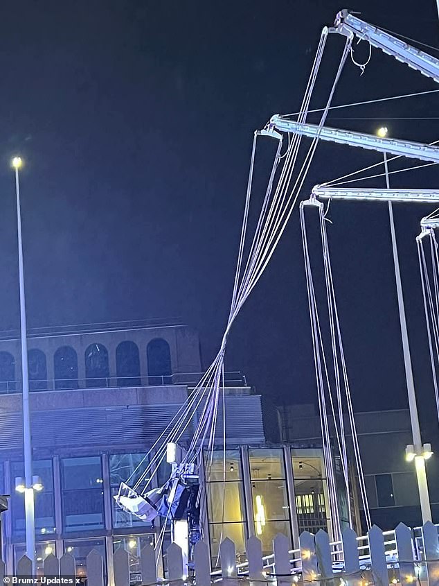 The Christmas fairground was sealed off after a ride collapsed in Birmingham last December (pictured is part of the damaged ride)