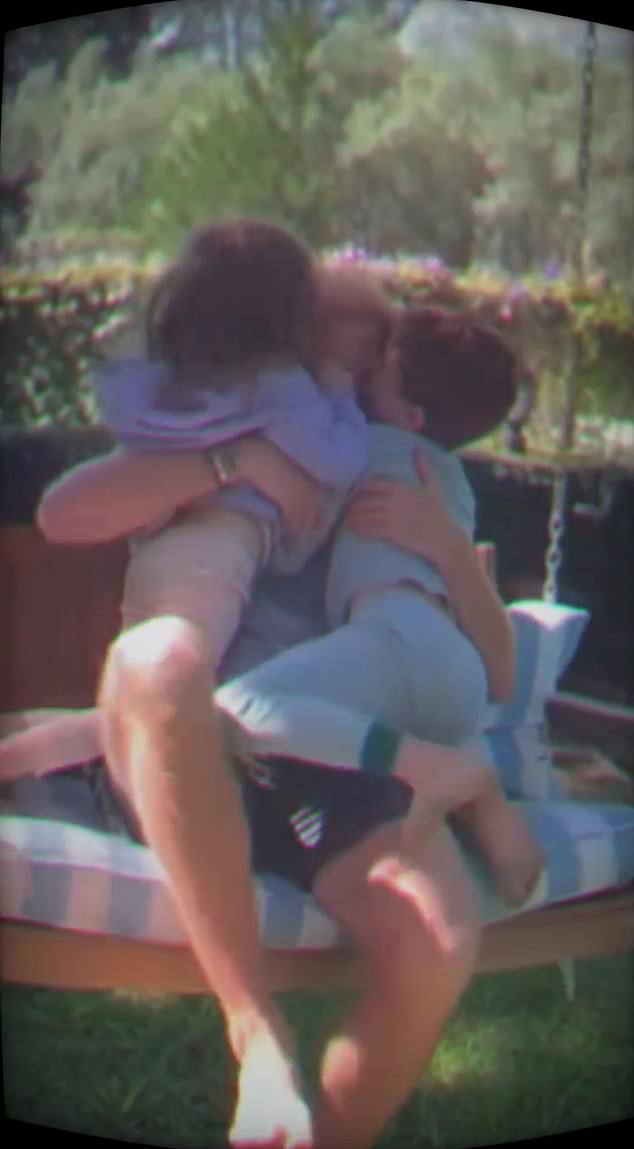 Harry is seen being coddled by his two children, Archie and Lilibet, in a heartwarming clip from Meghan's latest Instagram post