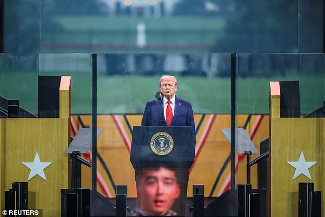 President Donald Trump attends the G7 after viewing an Army parade in DC