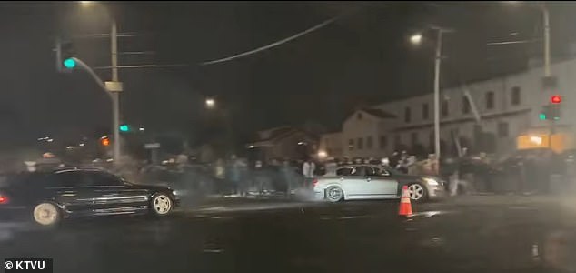 Large crowds gathered at the multiple unsanctioned street races, where drivers spun donuts and left tire marks in front of homes and businesses