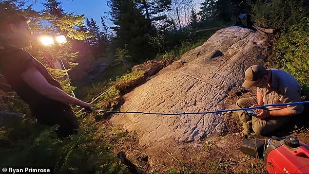 The runic inscription , carved into bedrock, was first uncovered in 2018 after a fallen tree exposed the writing, which is arranged in a square formation