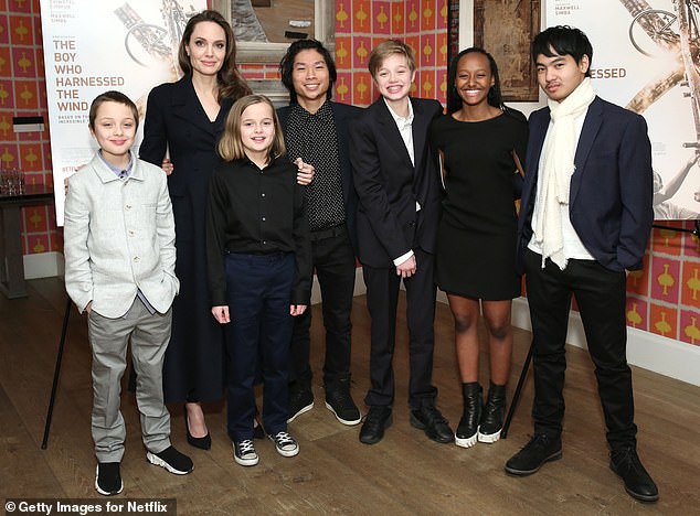 It was also recently revealed that the Meet Joe Black actor believes his relationship with two of his children is 'unfixable'; Jolie and their children seen in 2019 in NYC