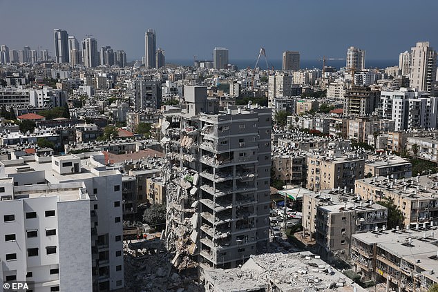 Damaged residential buildings after Iranian ballistic missiles hit Bat Yam, central Israel, 15 June 2025