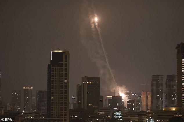 The Iron Dome, the Israeli air defense system, intercepts missiles fired from Iran, over Tel Aviv, Israel, 16 June 2025