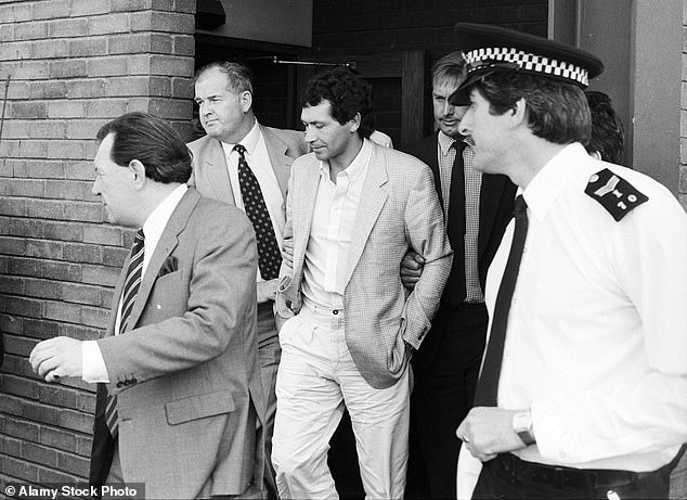 Palmer fled abroad but was tracked down by police, who are seen escorting him in this photo from 1986