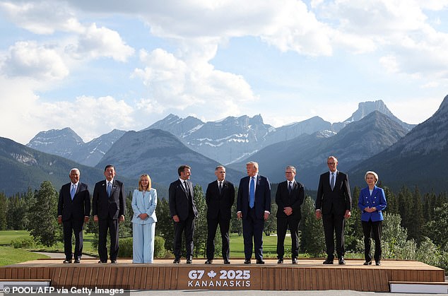 The revelation comes after Trump announced he would leave the G7 Meeting early. Members of the G7 pose for a 'family photo.' From left: European Council President Antonio Costa, Japanese Prime Minister Shigeru Ishiba, Italian Prime Minister Giorgia Meloni, French President Emmanuel Macron, Canadian Prime Minister Mark Carney, U.S. President Donald Trump, British Prime Minister Keir Starmer, German Chancellor Friedrich Merz and European Union President Ursula von der Leyen