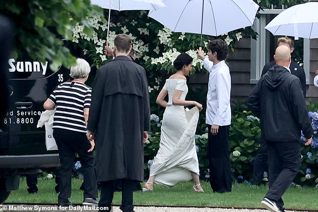 The bride wore a Givenchy gown for her big day (center) in the Hamptons, where her wedding was celebrated by a who's who of America's political elite