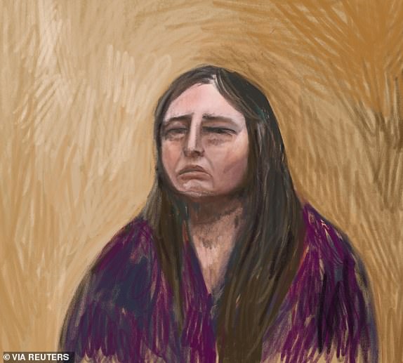 A court sketch drawn from a video link shows Erin Patterson, an Australian woman accused of murdering three of her estranged husband's elderly relatives with a meal laced with poisonous mushrooms, appearing as a witness for her own defense, at the Latrobe Valley Magistrates' Court in Morwell, Australia, June 2, 2025.  AAP/via REUTERS    ATTENTION EDITORS - THIS IMAGE WAS PROVIDED BY A THIRD PARTY. NO RESALES. NO ARCHIVE. AUSTRALIA OUT. NEW ZEALAND OUT. NO COMMERCIAL OR EDITORIAL SALES IN NEW ZEALAND. NO COMMERCIAL OR EDITORIAL SALES IN AUSTRALIA.