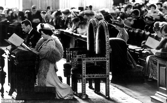 The then-king and queen at St Paul's during their wedding anniversary. During the sermon the archbishop made reference the family's 'own share of domestic griefs and burdens' - perhaps a subtle reference to the drama that engulfed the royals during the abdication crisis