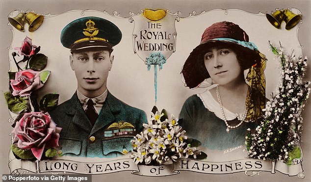 A postcard celebrating the wedding of Prince Albert, later King George VI, and Elizabeth Bowes-Lyon