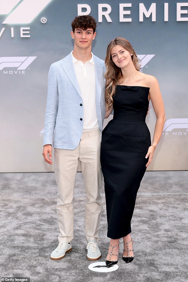 Ollie Bearman and Alicia Stent-Torriani appeared in high spirits as they posed on the carpet