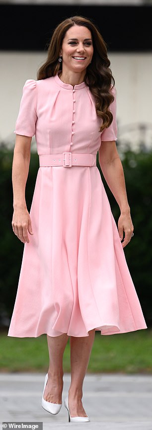 She wears them in a wide range of colours, from soft pastels to bold tones, often pairing them with timeless court shoes