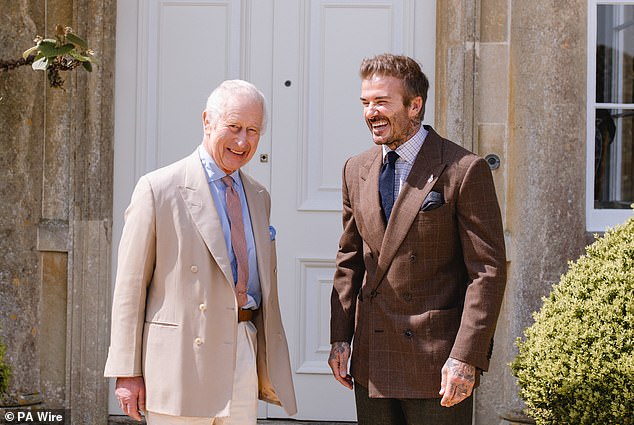 Sir David said he 'never could have imagined I would receive such a truly humbling honour' receiving his knighthood for his services to sport and to charity (pictured with King Charles in 2024)