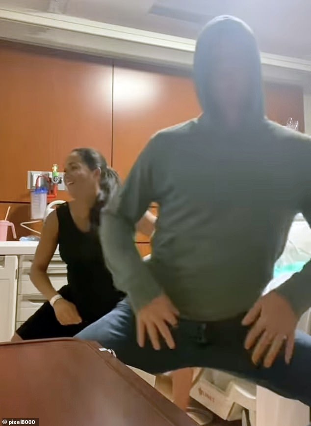 The short video, taken during her labour with Lilibet, shows Meghan dancing while heavily pregnant, with Prince Harry making a cameo in the background