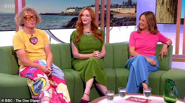 The pair welcomed actress Christina Hendricks (centre), 50, presenter Katie Derham (right), 54, and artist Sir Grayson Perry (left), 65