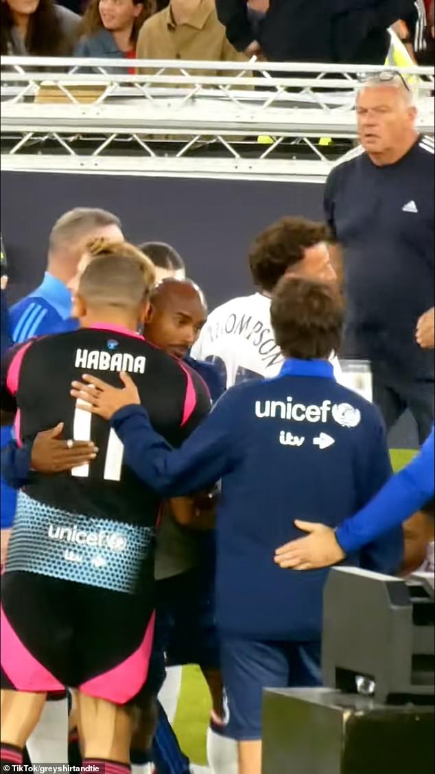 Louis completely blanked Sam as he embraced several other Soccer Aid stars including Mo Farah and rugby ace Bryan Habana