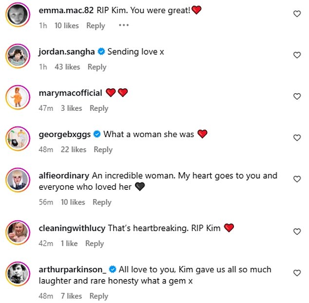 Her fans were quick to pay tribute to the iconic presenter, taking to social media to thank Kim for making them laugh with her infectious humour