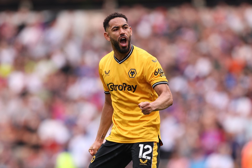 Matheus Cunha of Wolverhampton Wanderers celebrating a goal.