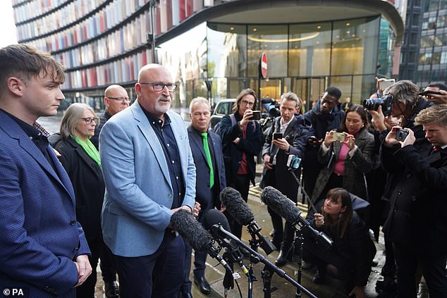 Radd Seiger talks the media with Harry Dunn's family outside the Old Bailey in London, after Sacoolas pleaded guilty in October 2022