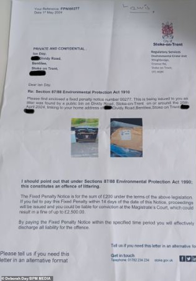 The couple each received a fine from Stoke City Council after jobsworths fished out the envelope and traced their address