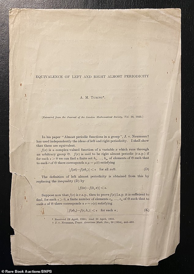 A paper by Turing titled 'Equivalence of Left and Right Almost Periodicity'