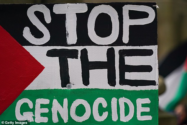 Home made placards are displayed as Pro-Palestinian protesters take part in a demonstration (file photo)