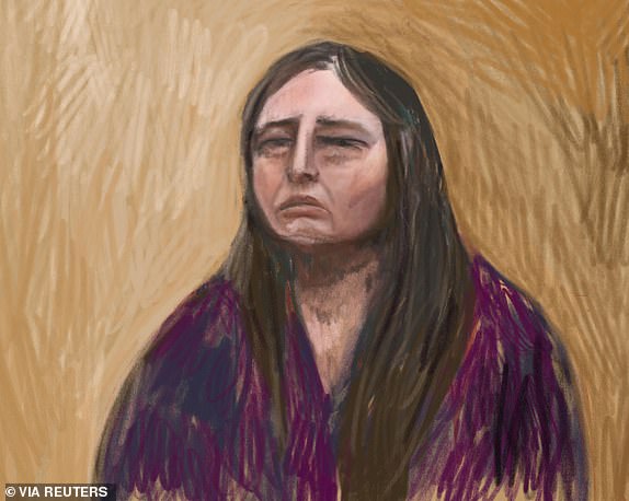 A court sketch drawn from a video link shows Erin Patterson, an Australian woman accused of murdering three of her estranged husband's elderly relatives with a meal laced with poisonous mushrooms, appearing as a witness for her own defense, at the Latrobe Valley Magistrates' Court in Morwell, Australia, June 2, 2025.  AAP/via REUTERS    ATTENTION EDITORS - THIS IMAGE WAS PROVIDED BY A THIRD PARTY. NO RESALES. NO ARCHIVE. AUSTRALIA OUT. NEW ZEALAND OUT. NO COMMERCIAL OR EDITORIAL SALES IN NEW ZEALAND. NO COMMERCIAL OR EDITORIAL SALES IN AUSTRALIA.
