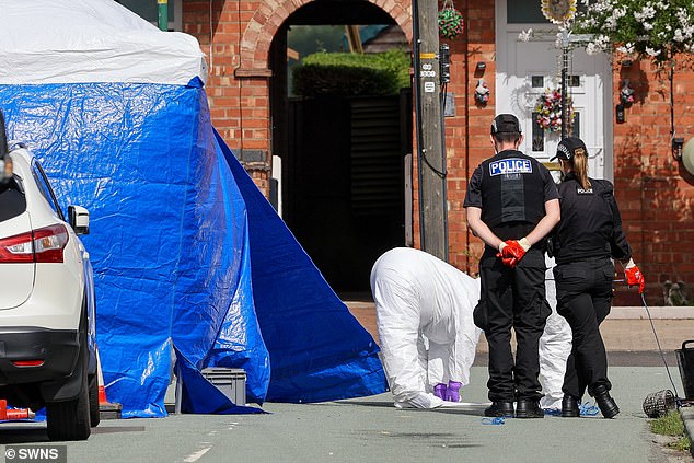A forensic team set up a team in Shrewsbury at the site of the murder