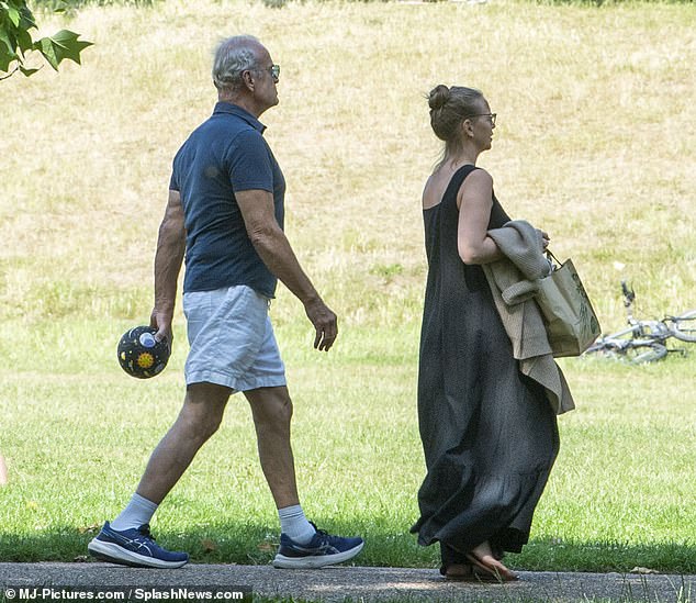 The family headed to Hyde Park, where doting dad Kelsey brought along a ball for the kids to play with