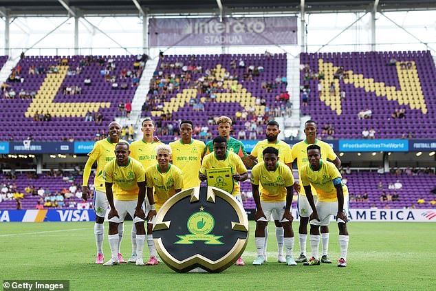 The weather-delayed clash between Mamelodi Sundowns FC (pictured) and Ulsan HD FC appeared to have a low attendance