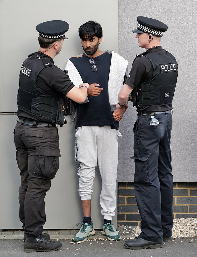 A man being handed by two police officers during the Royal Ascot this week