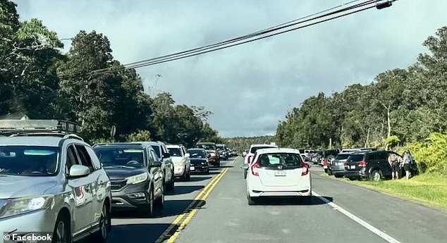 Photos shared by the park show visitors eager for a glimpse of the natural occurrence lining up along the side of a nearby highway, causing miles-long traffic pileups