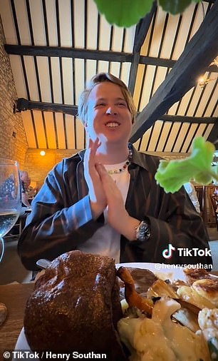 Later filming himself eating his roast he said to his dad: 'You were right about the beef it is really dry!'