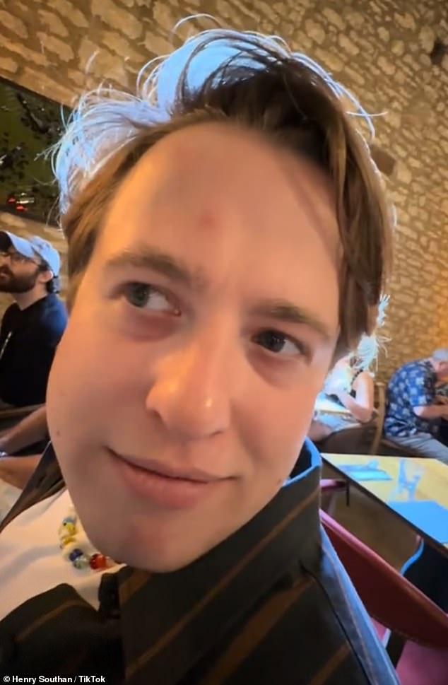 Henry even looked like he was struggling to chew his mouthful as he spoke to his dad