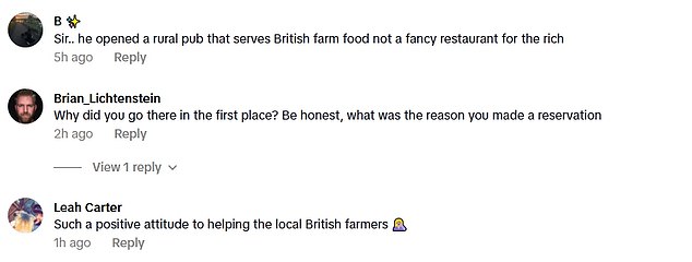 After the negative review some of his followers weren't too happy with what he had said - while others agreed that they had also found the pub food average